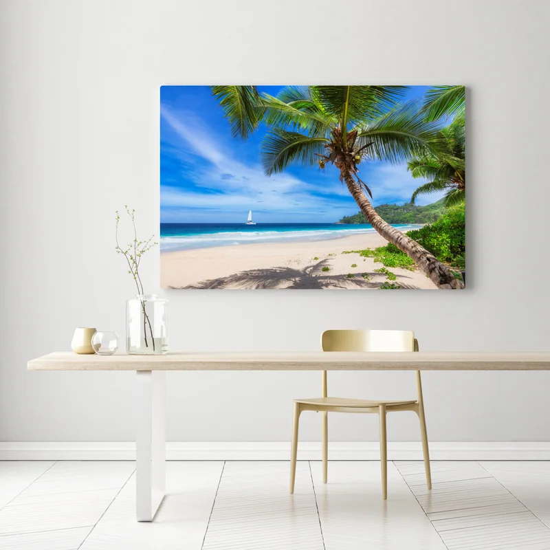 Leinwandbild tropischer strand mit palme Leinwandbild tropischer strand mit palme