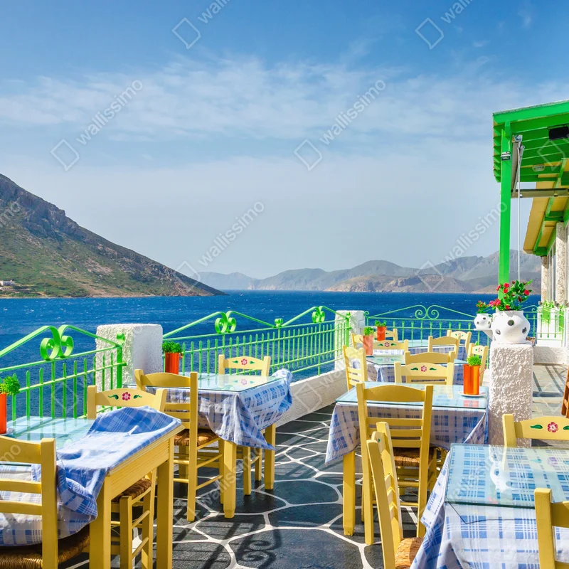 Fototapete sonnige terrasse am meer mit küstenblick Fototapete sonnige terrasse am meer mit küstenblick