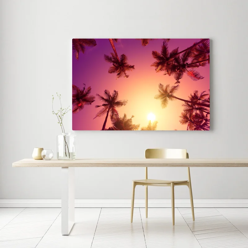 Leinwandbild tropischer sonnenuntergang mit palmen-silhouetten Leinwandbild tropischer sonnenuntergang mit palmen-silhouetten
