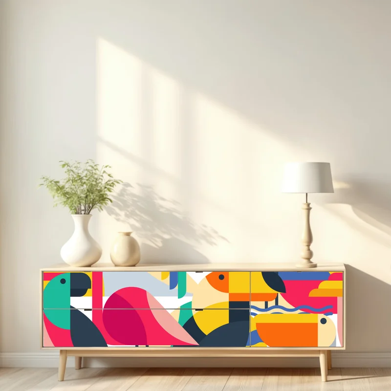 Repositionierbarer Aufkleber tropisches geometrisches vogelmuster