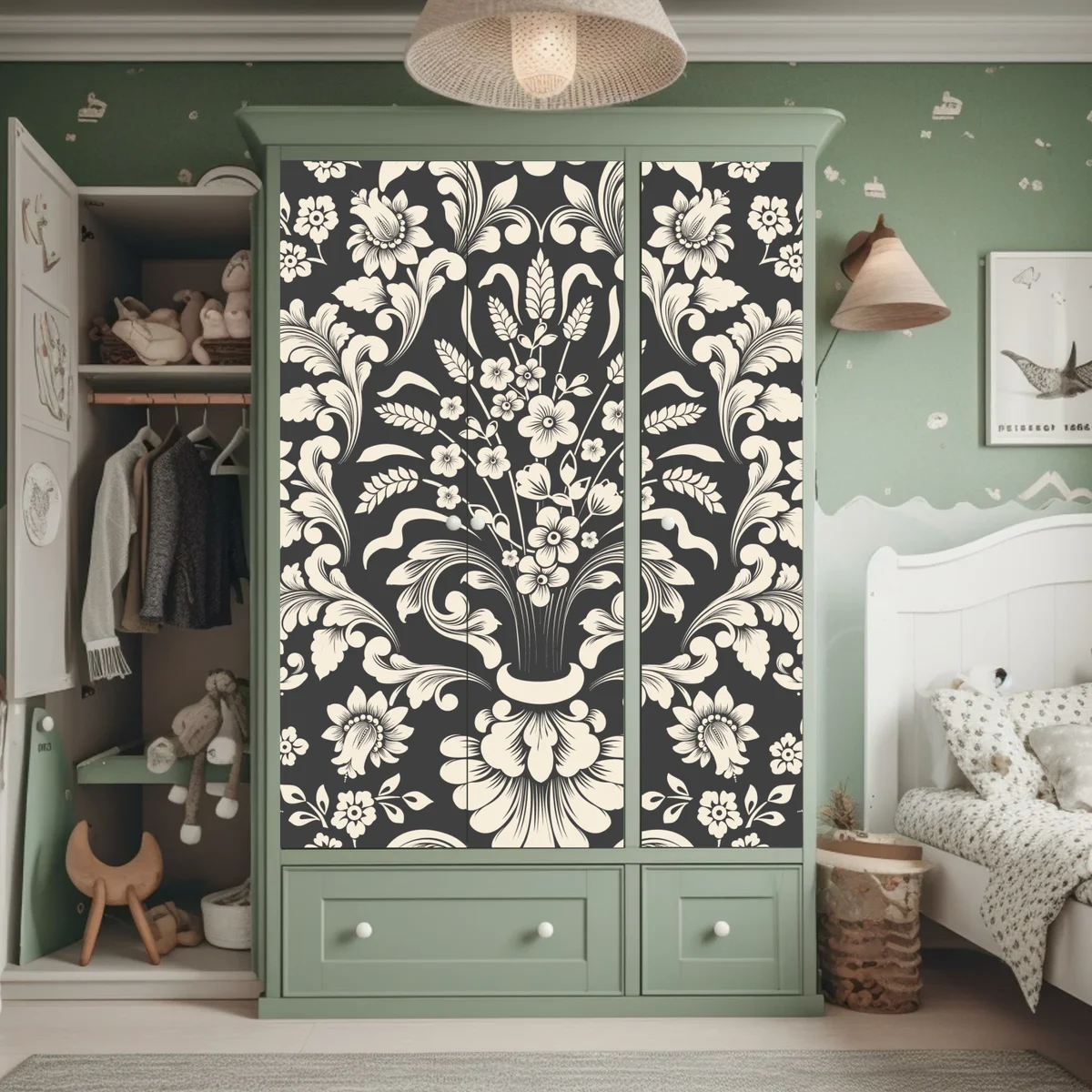 Schrankaufkleber vintage blumiges damastmuster Schrankaufkleber vintage blumiges damastmuster