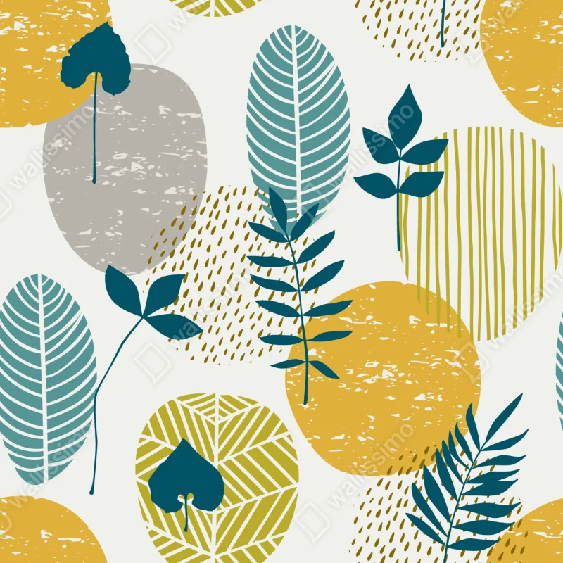 Türaufkleber türkis-senfgelbes botanisches muster Türaufkleber türkis-senfgelbes botanisches muster