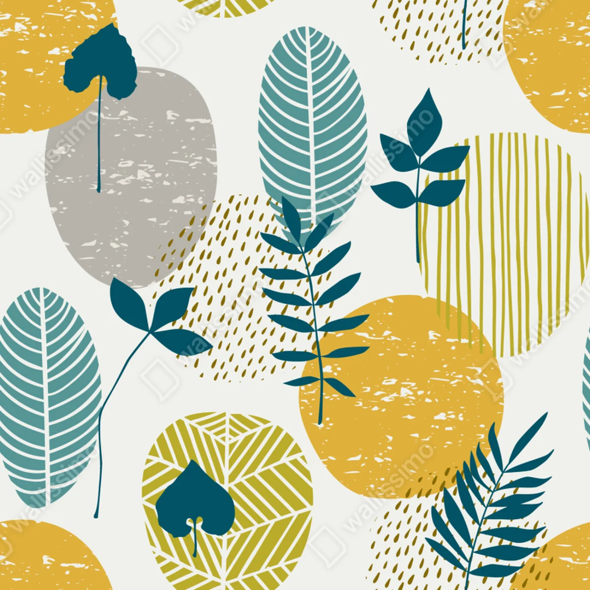 Türaufkleber türkis-senfgelbes botanisches muster Türaufkleber türkis-senfgelbes botanisches muster