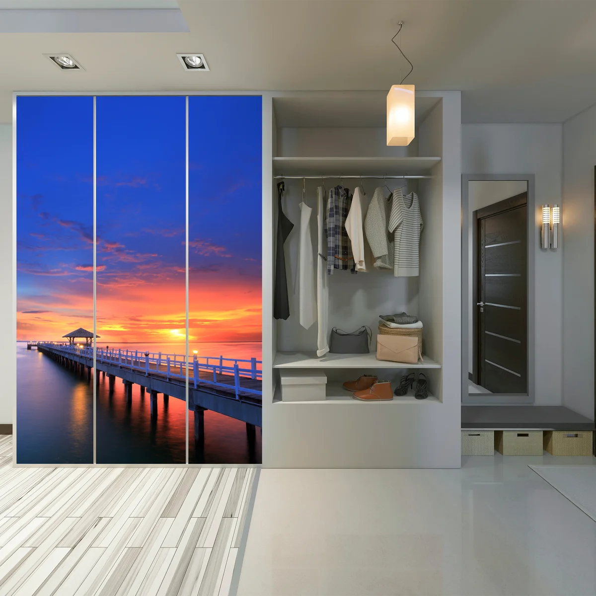 Schrankaufkleber mole bei sonnenuntergang am strand Schrankaufkleber mole bei sonnenuntergang am strand