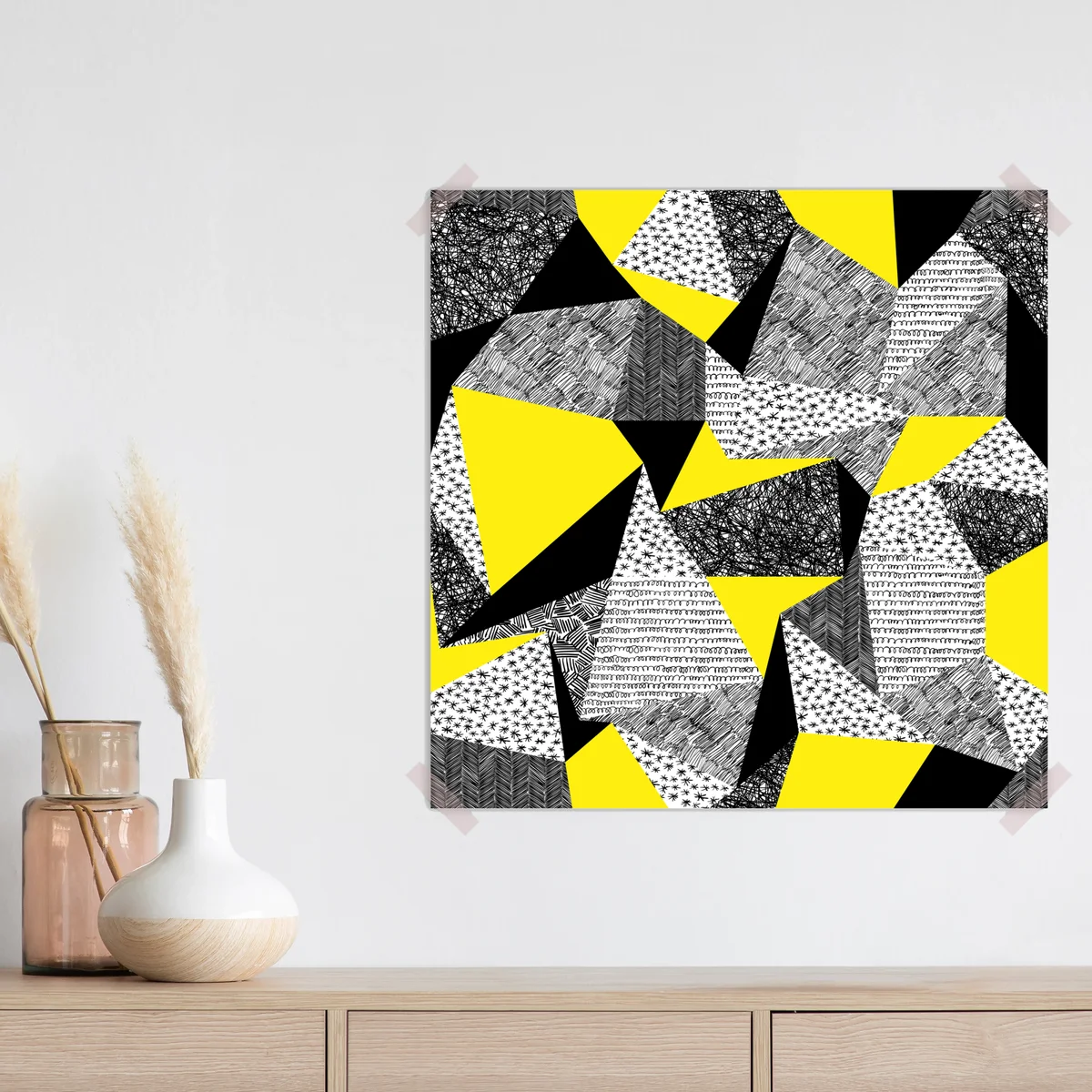 Poster retro geometrisches muster mit gelben akzenten • Poster bei Wallnifity® Poster retro geometrisches muster mit gelben akzenten • Poster bei Wallnifity®