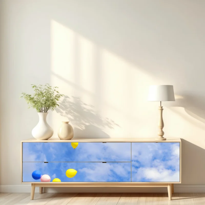 Repositionierbarer Aufkleber bunte luftballons steigen in den himmel Repositionierbarer Aufkleber bunte luftballons steigen in den himmel