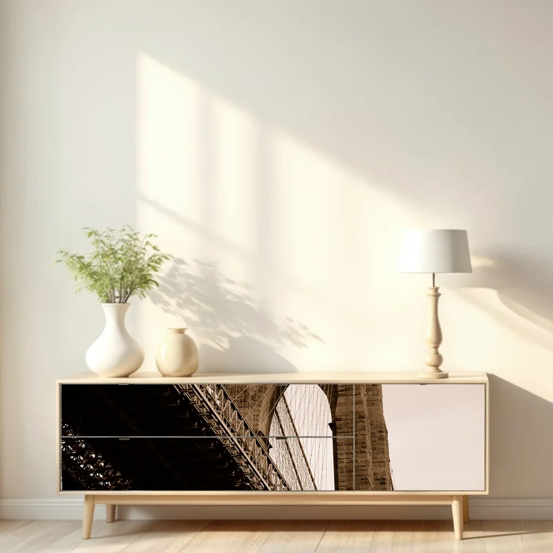 Repositionierbarer Aufkleber sepia ansicht der Brooklyn Bridge