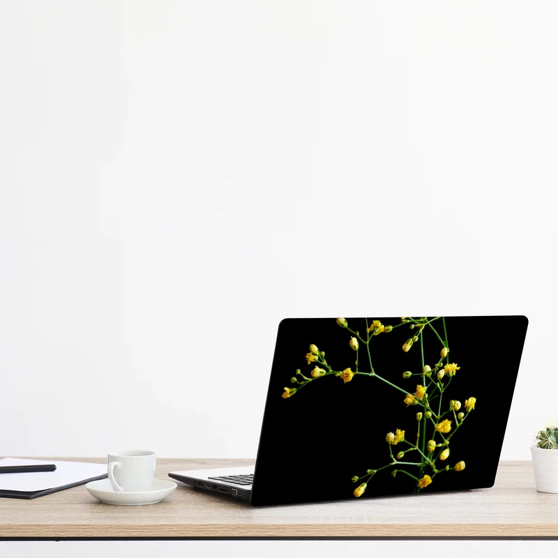 Laptop-Aufkleber zartes gelbes schleierkraut auf schwarzem hintergrund Laptop-Aufkleber zartes gelbes schleierkraut auf schwarzem hintergrund
