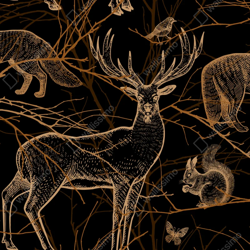 Repositionierbarer Aufkleber goldene waldtiere auf schwarzem hintergrund Repositionierbarer Aufkleber goldene waldtiere auf schwarzem hintergrund