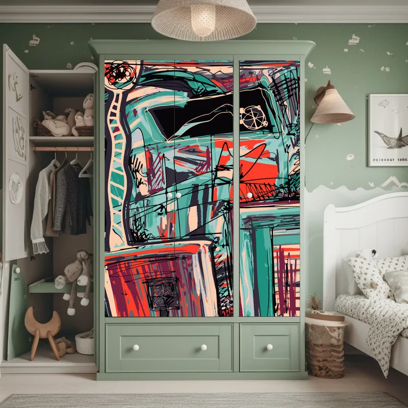 Schrankaufkleber türkis-korall abstrakte komposition