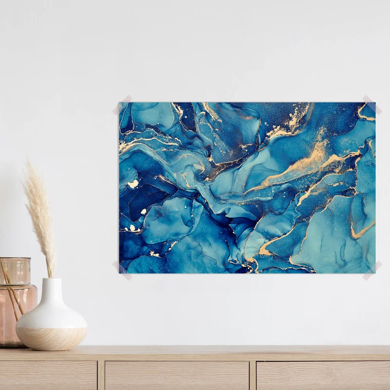 Poster ozeanblau und goldene wirbel flüssige abstraktion Poster ozeanblau und goldene wirbel flüssige abstraktion