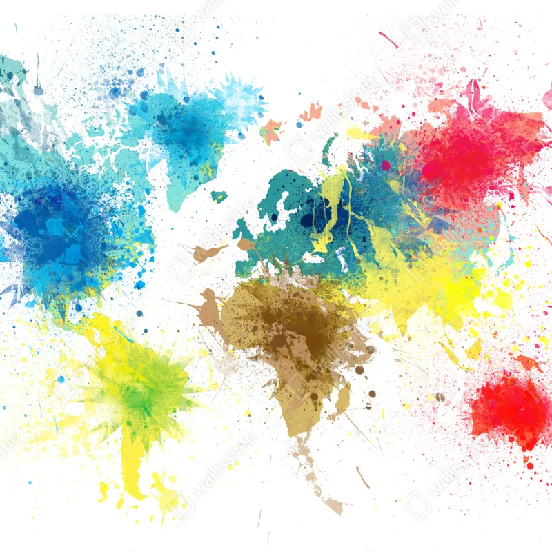 Fototapete bunte weltkarte mit farbspritzern Fototapete bunte weltkarte mit farbspritzern