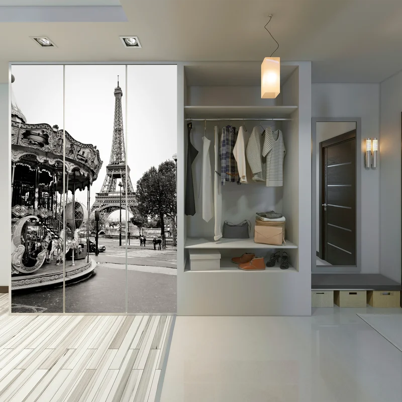 Schrankaufkleber Eiffelturm und karussell in Paris Schrankaufkleber Eiffelturm und karussell in Paris