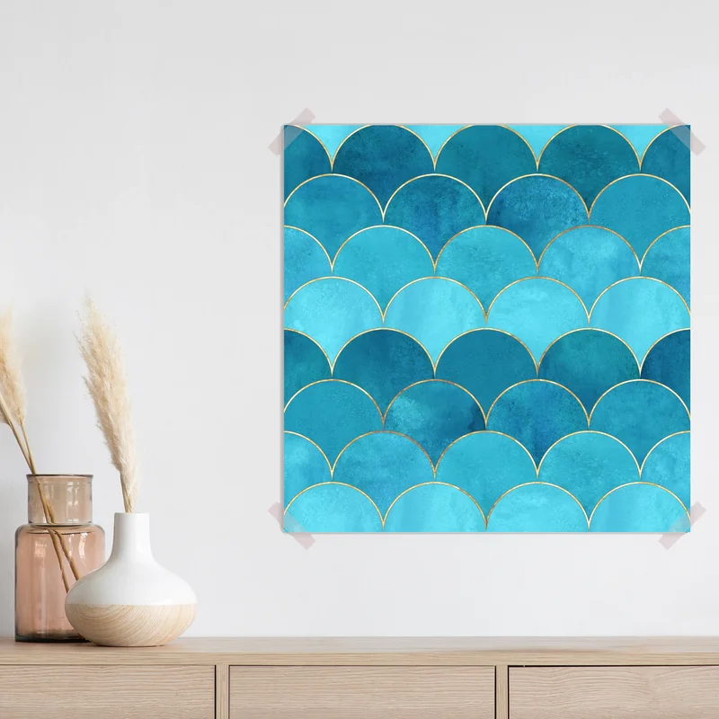 Poster türkis schuppenmuster mit goldakzenten Poster türkis schuppenmuster mit goldakzenten
