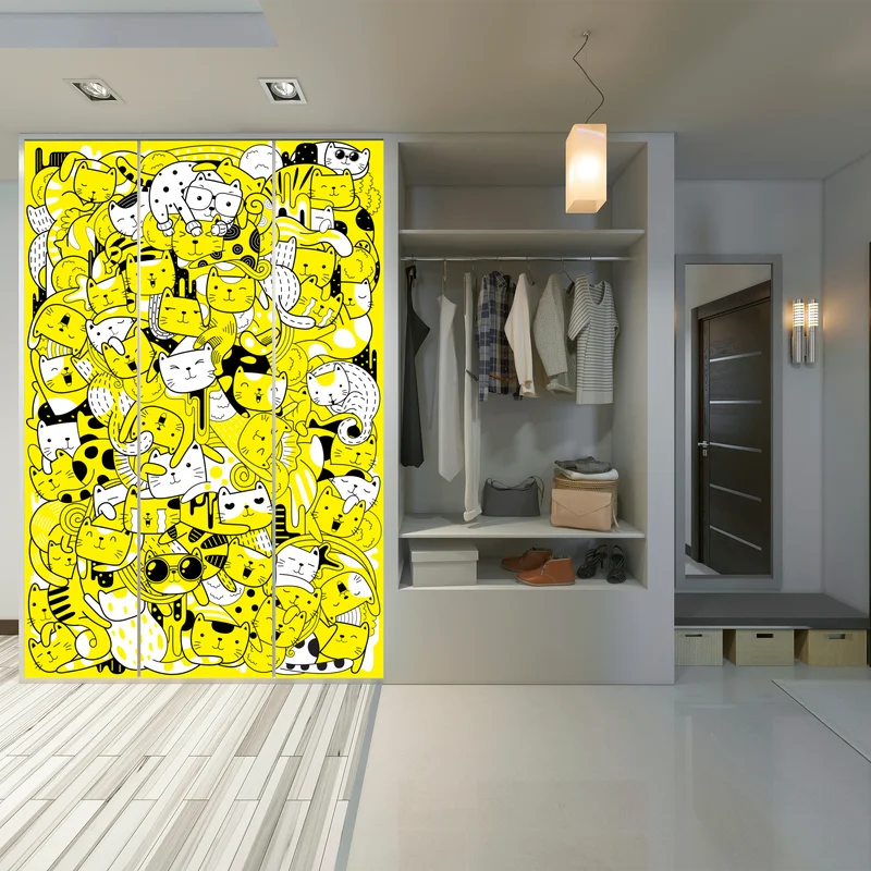 Schrankaufkleber verspielte gelbe katzen-collage