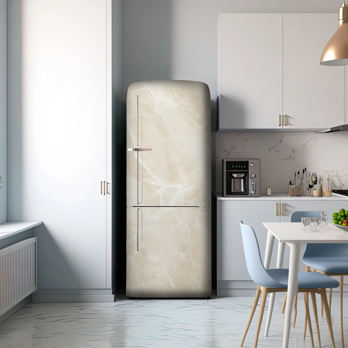 Kühlschrankaufkleber beige marmorstruktur mit weißen adern Kühlschrankaufkleber beige marmorstruktur mit weißen adern