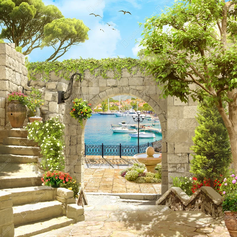 Leinwandbild mediterraner blick durch eine arkade Leinwandbild mediterraner blick durch eine arkade