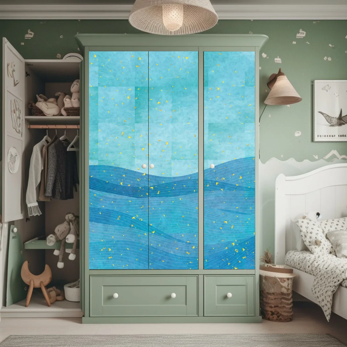 Schrankaufkleber türkiswellen abstrakte komposition Schrankaufkleber türkiswellen abstrakte komposition