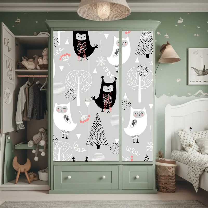 Schrankaufkleber skandinavisches eulenmuster für kinderzimmer
