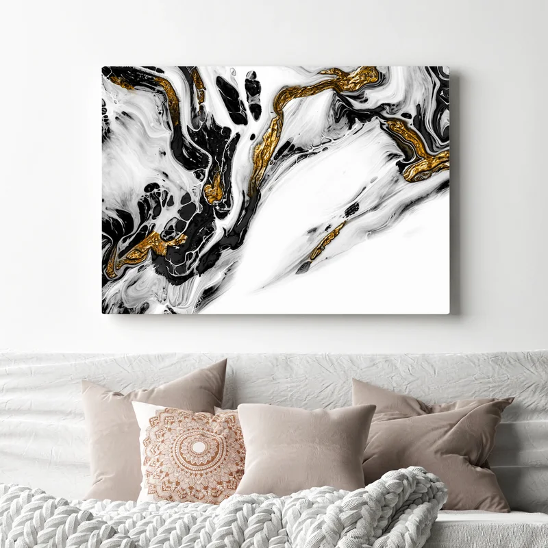 Leinwandbild schwarz-weiße abstraktion mit goldenen adern Leinwandbild schwarz-weiße abstraktion mit goldenen adern
