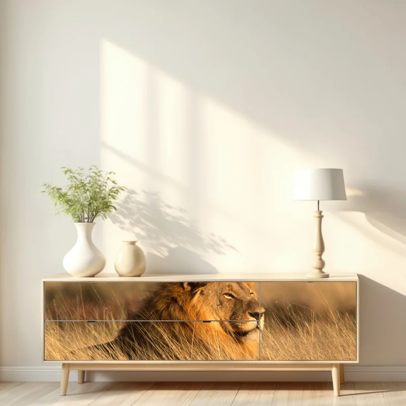 Repositionierbarer Aufkleber majestätischer löwe im hohen gras Repositionierbarer Aufkleber majestätischer löwe im hohen gras