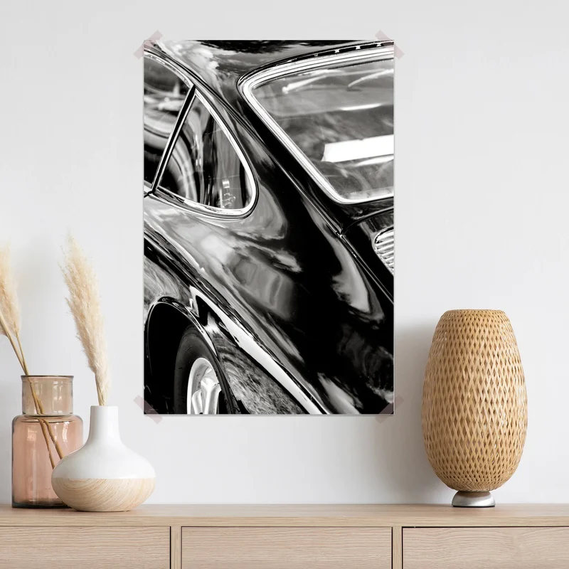 Poster oldtimer rückansicht detail in schwarzweiß Poster oldtimer rückansicht detail in schwarzweiß