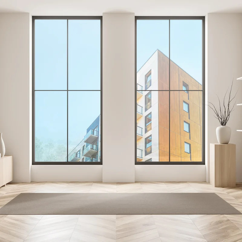 Fensteraufkleber modernes wohngebäude mit balkonen Fensteraufkleber modernes wohngebäude mit balkonen