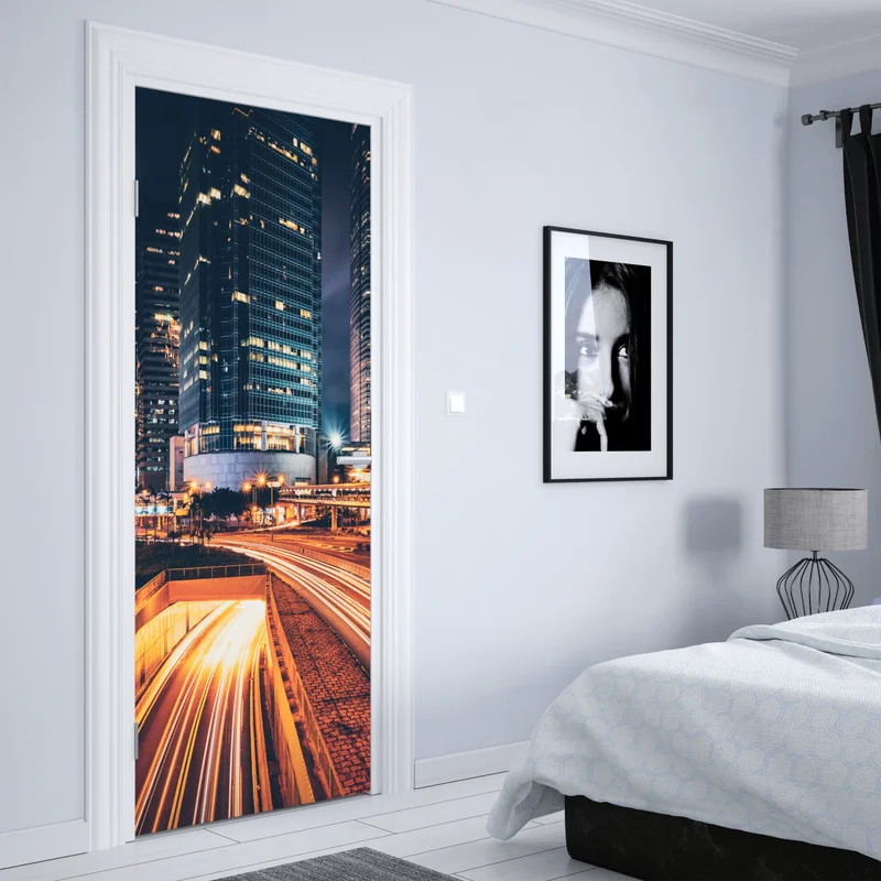 Türaufkleber nächtliche lichtspuren über der stadtautobahn