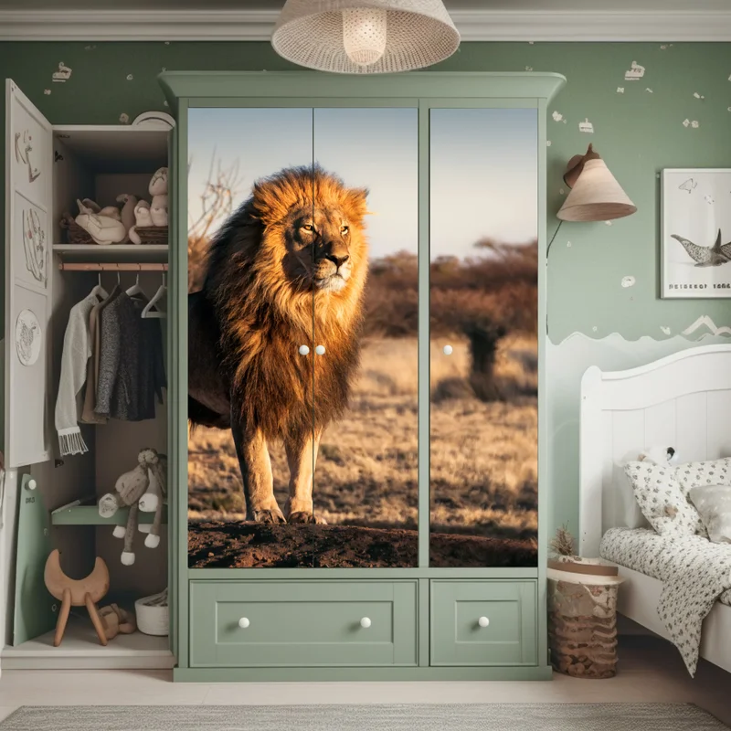 Schrankaufkleber majestätischer löwe auf der savanne