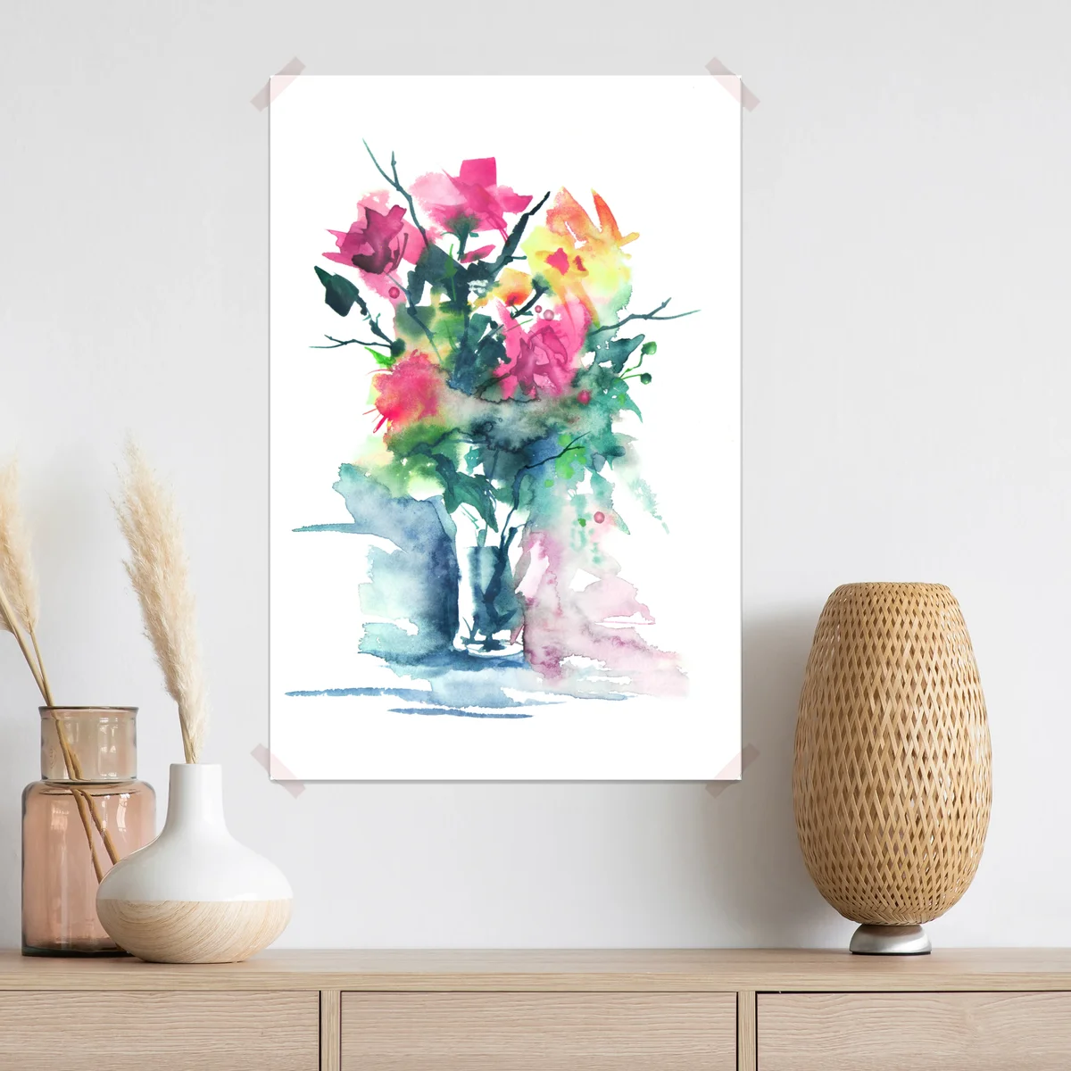Poster zarter aquarellblumenstrauß • Poster bei Wallnifity® Poster zarter aquarellblumenstrauß • Poster bei Wallnifity®
