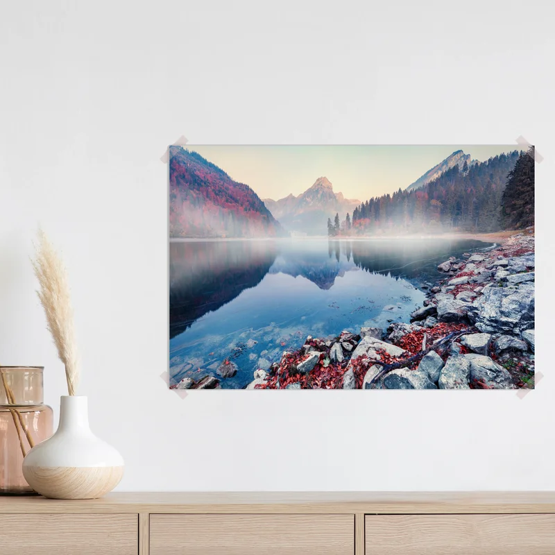 Poster nebliger herbstmorgen am Obersee, Schweizer Alpen Poster nebliger herbstmorgen am Obersee, Schweizer Alpen