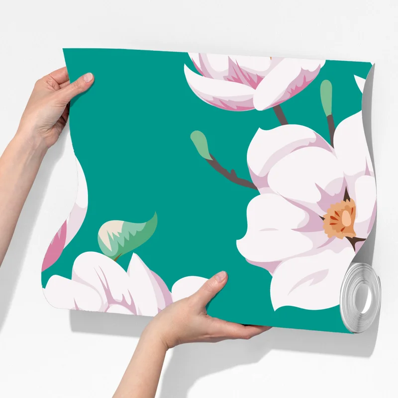 Fototapete pastell magnolienmuster auf türkisfarbenem hintergrund Fototapete pastell magnolienmuster auf türkisfarbenem hintergrund