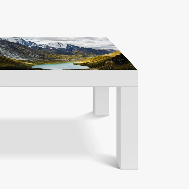 Tischaufkleber und Schreibtischaufkleber türkisblauer bergsee unter schneegipfeln