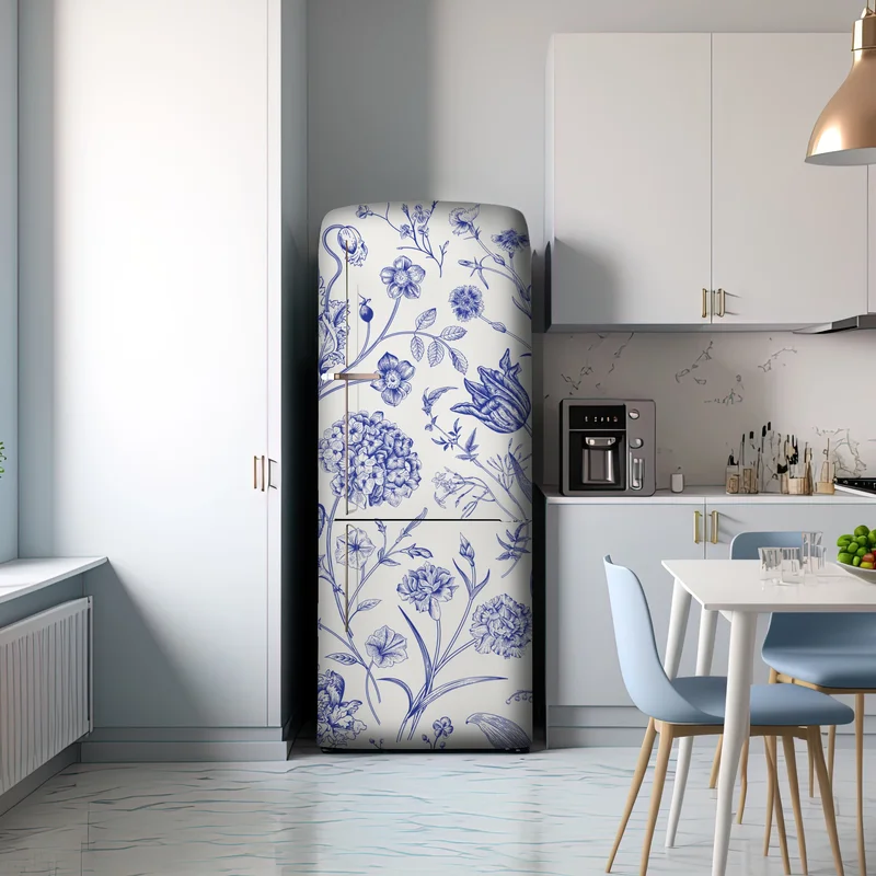 Kühlschrankaufkleber klassisches blaues toile blumenmuster