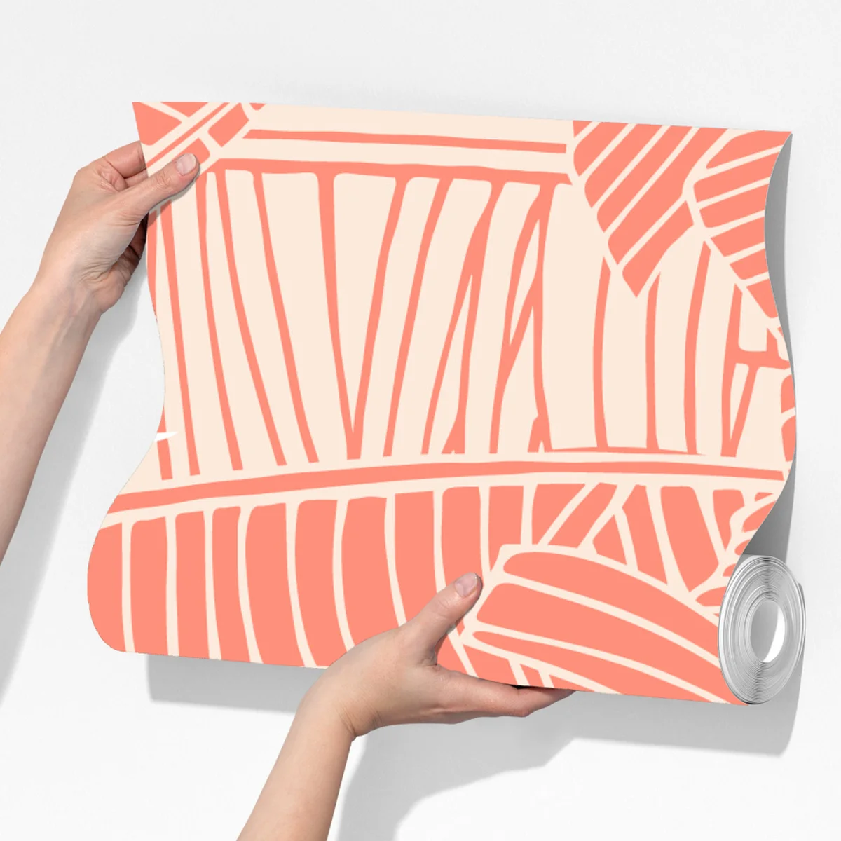 Fototapete korallenfarbenes tropisches blattmuster Fototapete korallenfarbenes tropisches blattmuster