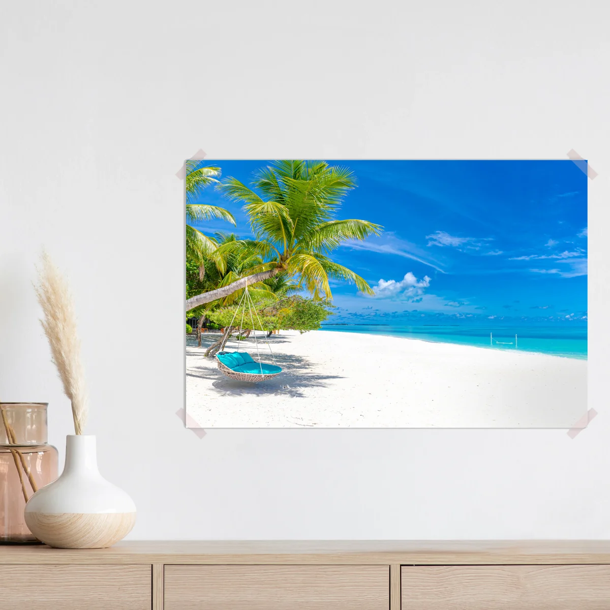 Poster tropischer strand mit hängematte auf weißem sand • Poster bei Wallnifity® Poster tropischer strand mit hängematte auf weißem sand • Poster bei Wallnifity®