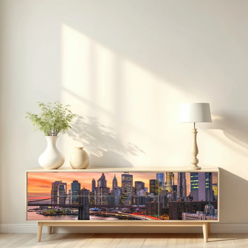 Repositionierbarer Aufkleber panorama von New York bei sonnenuntergang