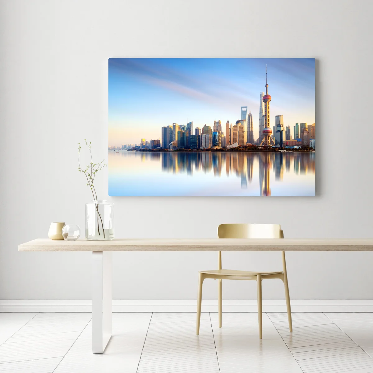 Leinwandbild Shanghai skyline spiegelung bei sonnenaufgang Leinwandbild Shanghai skyline spiegelung bei sonnenaufgang