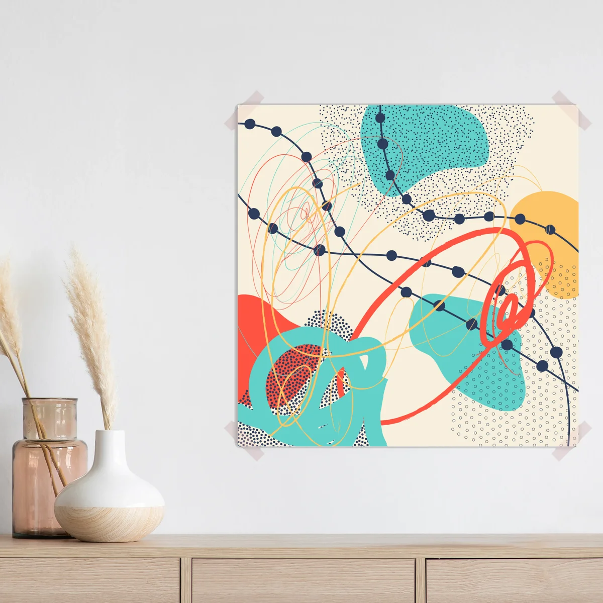 Poster dynamische abstrakte formen in türkis und koralle • Poster bei Wallnifity® Poster dynamische abstrakte formen in türkis und koralle • Poster bei Wallnifity®