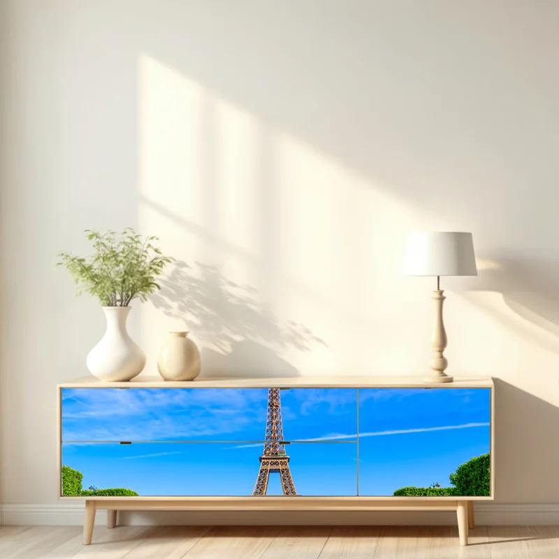 Repositionierbarer Aufkleber Eiffelturm am Champ de Mars, lebendige pariser skyline