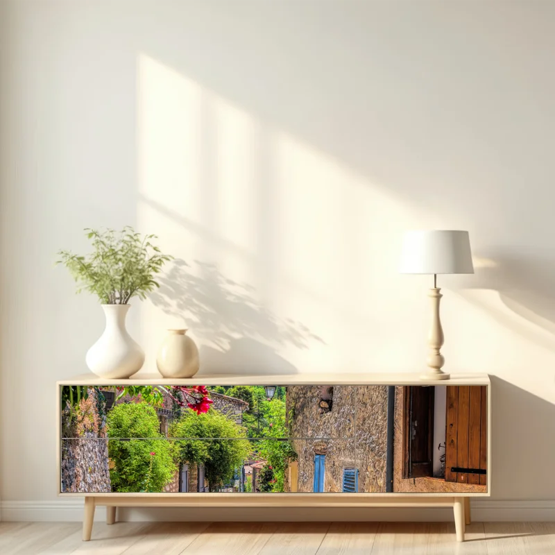 Repositionierbarer Aufkleber Moustiers Sainte Marie reizvolle Dorfstraße in Provence