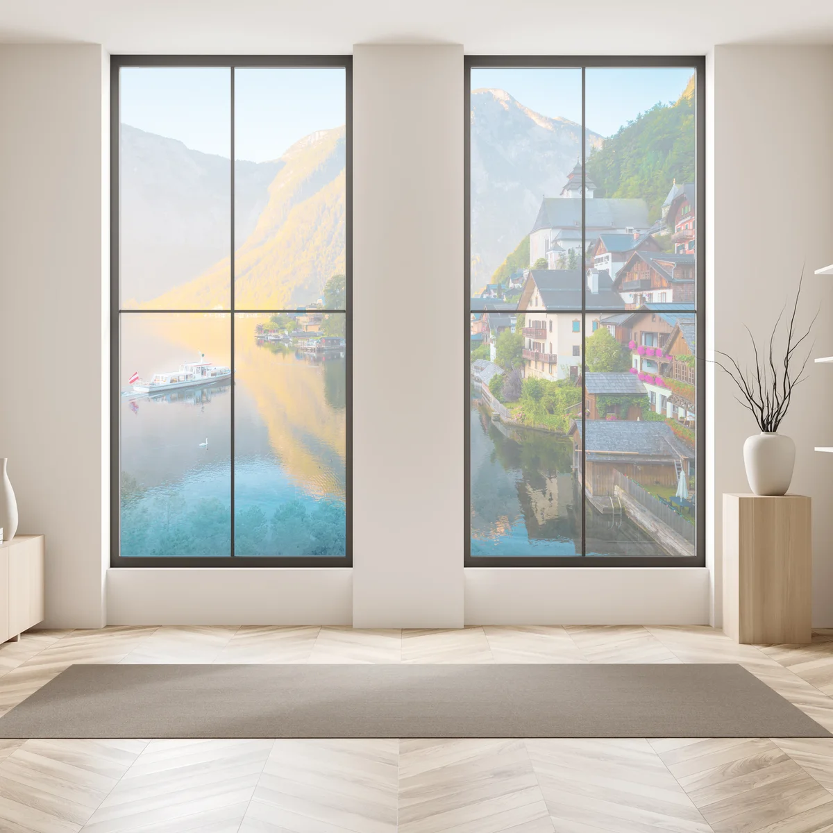 Fensteraufkleber morgendlicher lichtglanz über Hallstatt am see Fensteraufkleber morgendlicher lichtglanz über Hallstatt am see