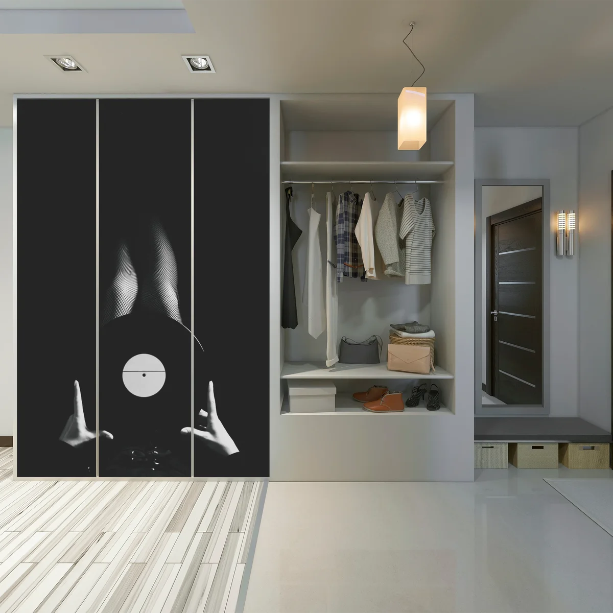 Schrankaufkleber schallplatte und beine in netzstrümpfen Schrankaufkleber schallplatte und beine in netzstrümpfen