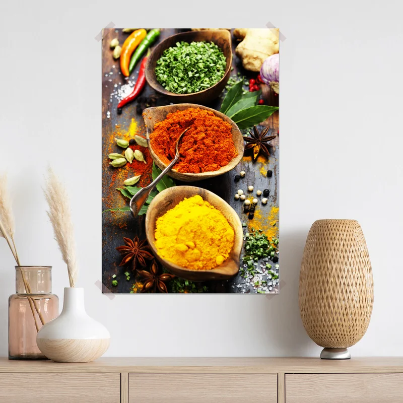 Poster bunte gewürze und kräuter auf holz Poster bunte gewürze und kräuter auf holz