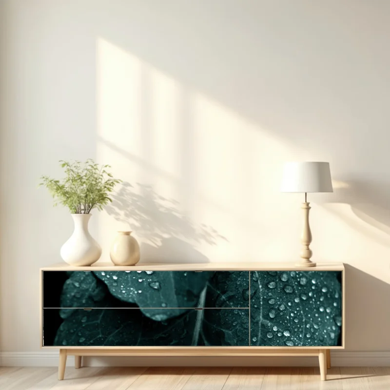 Repositionierbarer Aufkleber tautropfen auf blättern