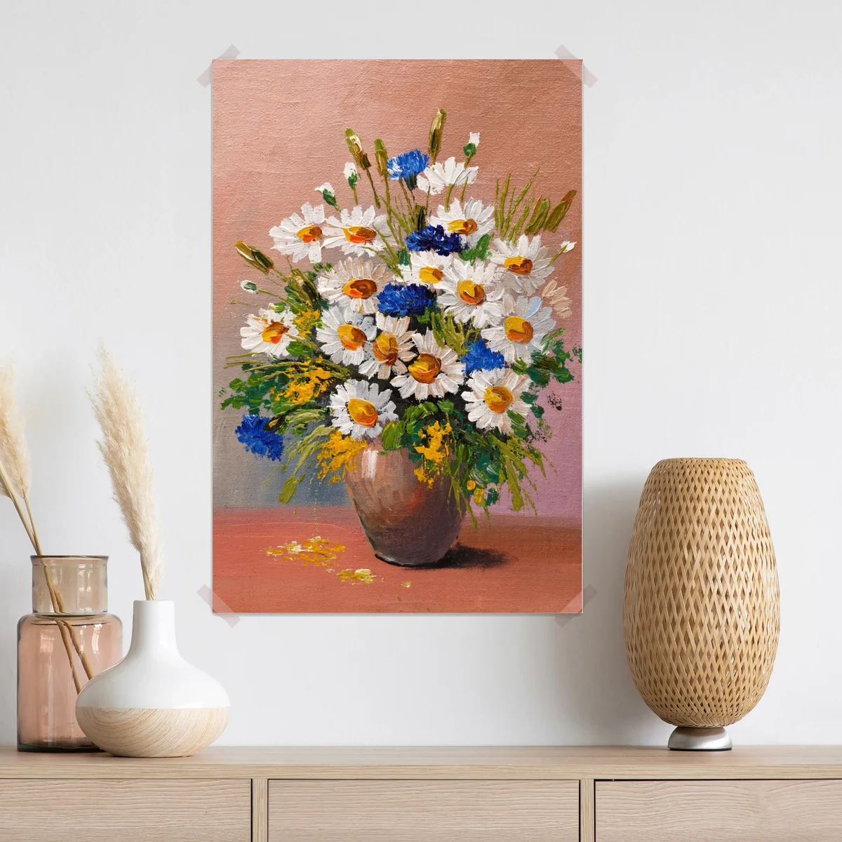 Poster gänseblümchen-bouquet auf rosa hintergrund • Poster bei Wallnifity® Poster gänseblümchen-bouquet auf rosa hintergrund • Poster bei Wallnifity®