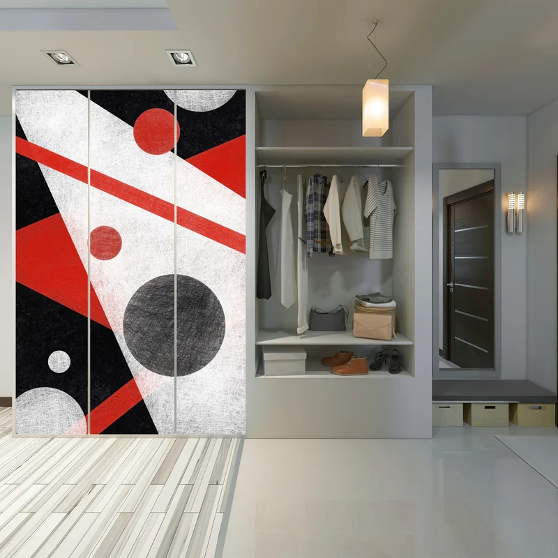 Schrankaufkleber geometrische abstraktion in rot und schwarz