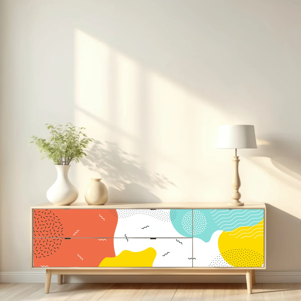 Repositionierbarer Aufkleber verspielte abstrakte formen in lebendigen farben Repositionierbarer Aufkleber verspielte abstrakte formen in lebendigen farben