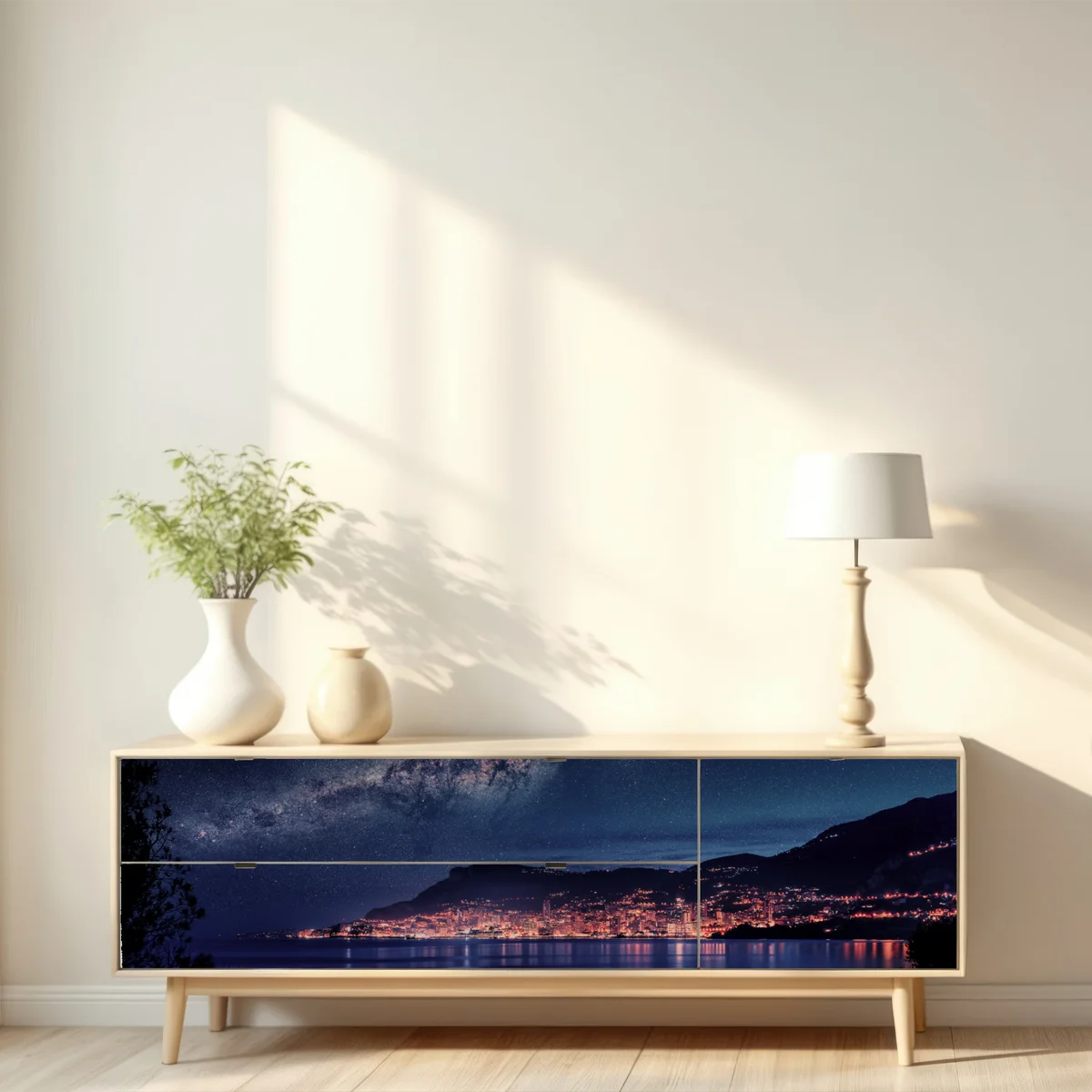 Repositionierbarer Aufkleber küstenstadt unter der milchstraße Repositionierbarer Aufkleber küstenstadt unter der milchstraße