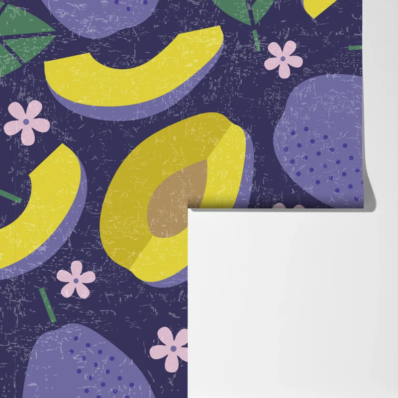 Fototapete verspieltes pflaumenmuster mit blättern Fototapete verspieltes pflaumenmuster mit blättern